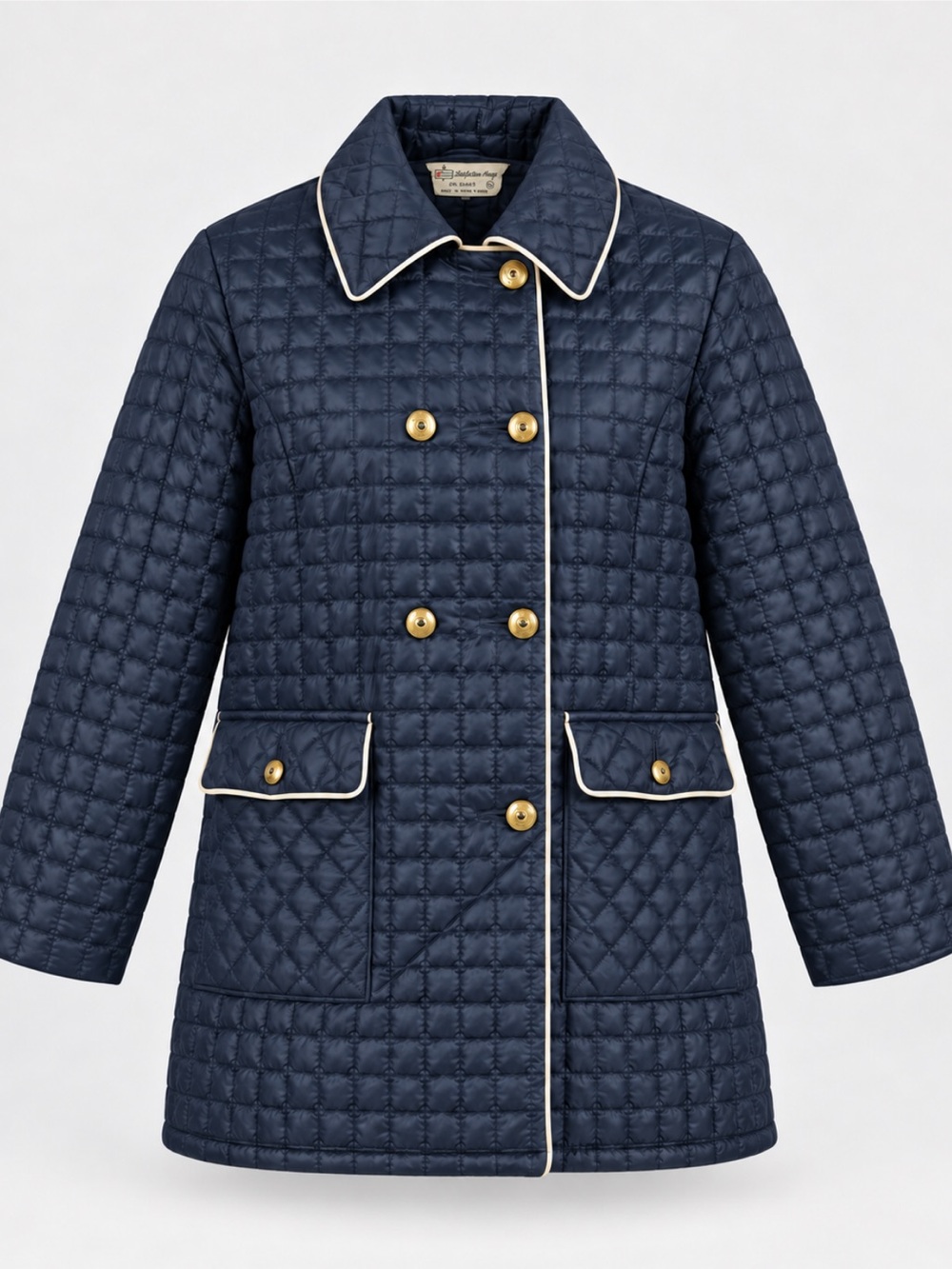 70s Quilted Puffer Jacket in Navy Blue Double-breasted Gossip Girl Size XL